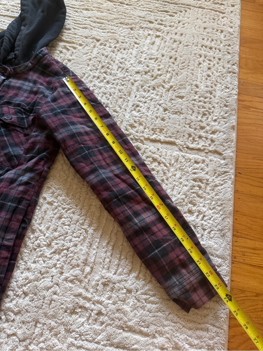 Volcom Plaid Hooded Button-Up Jacket in Burgundy and Black - Picture 4 of 6